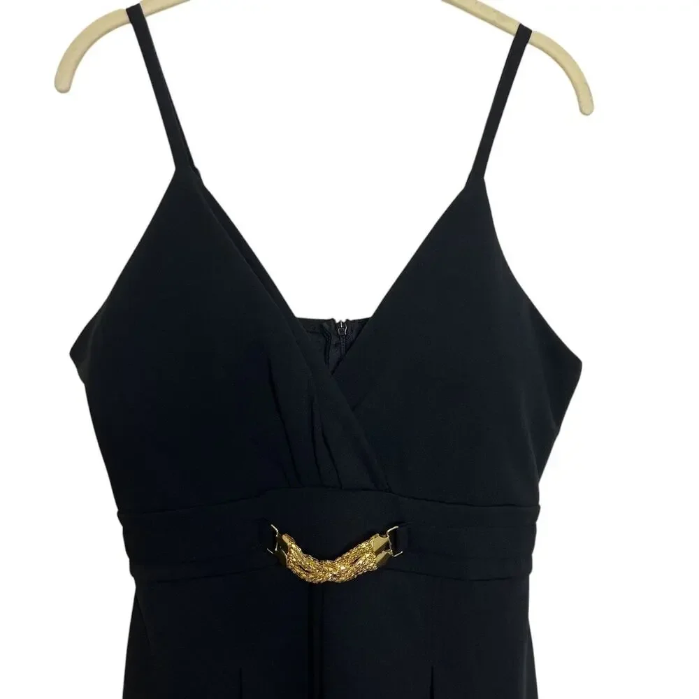 Almost Famous Wide Leg Jumpsuit Gold Chain Accent Black Size Large